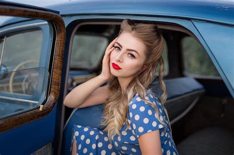 Wallpaper Women With Cars Red Lipstick Model Portrait Car