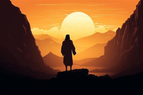 Premium Ai Image A Silhouette Of A Man Standing On Top Of A Mountain