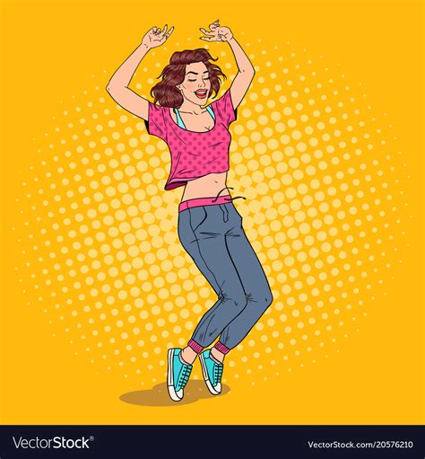 Pop Art Joyful Young Woman Dancing Excited Girl Vector Image