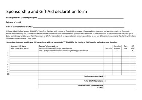 United Kingdom Sponsorship And Gift Aid Declaration Form Fill Out