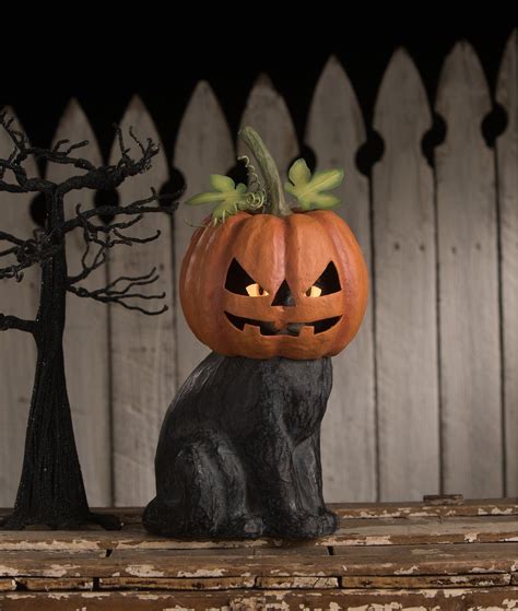 Black Cat Jack Olantern With Pumpkin Head Paper Mache Bethany Lowe