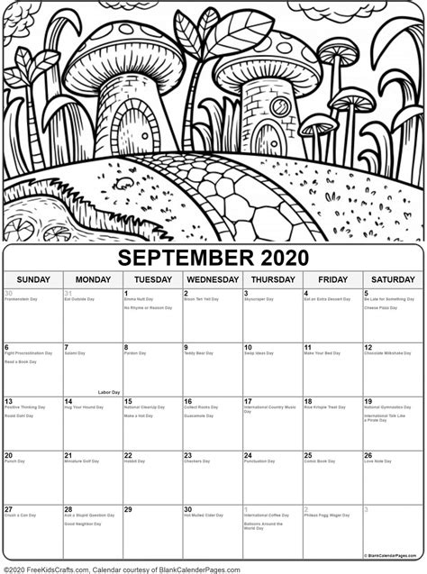 2020 Printable September Coloring Calendar