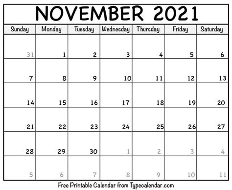 November 2021 Calendar Template Printable Blank Calendar Template