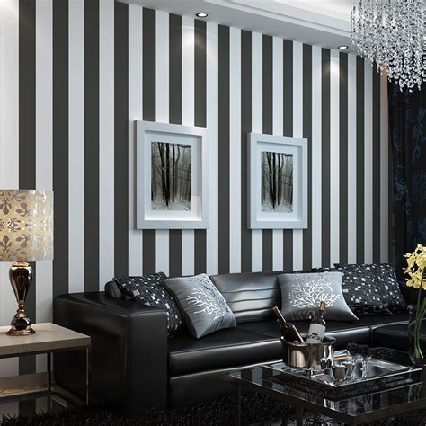 Beibehang 10m Roll Black And White Wide Stripe Wallpaper