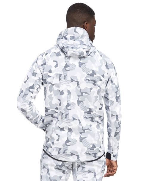 Nike Tech Camo Fleece Windrunner Hoody In White Camoblack White For