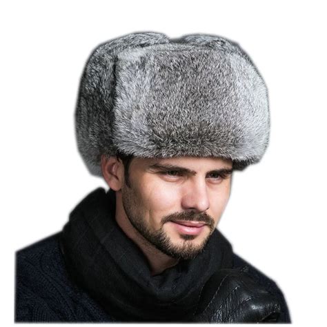 High Quality Mens 100 Real Rabbit Fur Winter Hats Lei Feng Hat With