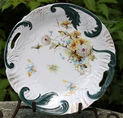 Antique Porcelain Platter Hand Painted Plate With Dandelion And Forget