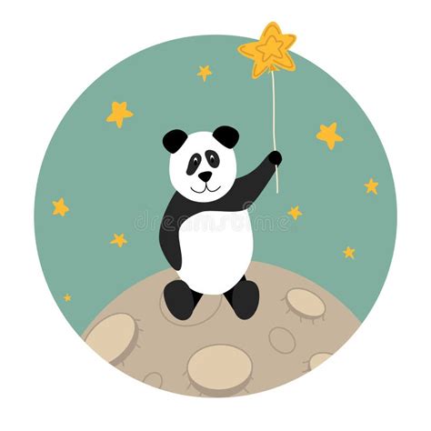 Panda On The Moon For Nursery Room Flat Cartoon Vector Stock Vector