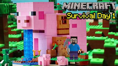 Minecraft Survival Day 1 Lego Stop Motion English Youtube
