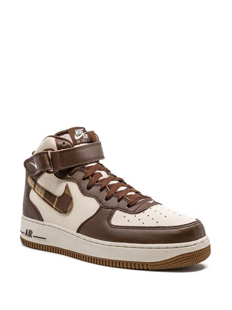 Nike Air Force 1 Mid Brown Plaid Sneakers Farfetch