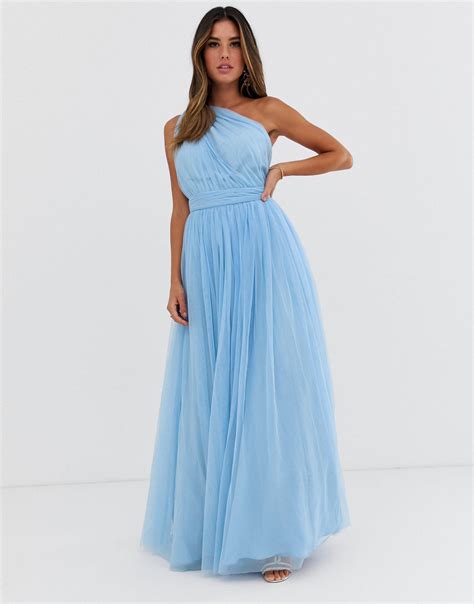 Asos One Shoulder Tulle Maxi Dress In Blue Lyst