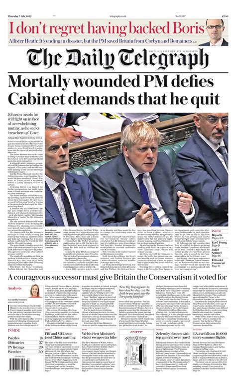Tomorrows Papers Today On Twitter Thursday S Telegraph Mortally