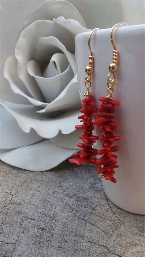 Coral Earrings Red Coral Earrings Dangle Earrings Red Earrings