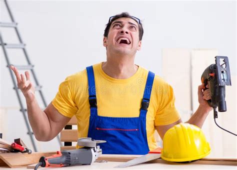 Floor Repairman Disappointed With His Work Stock Image Image Of