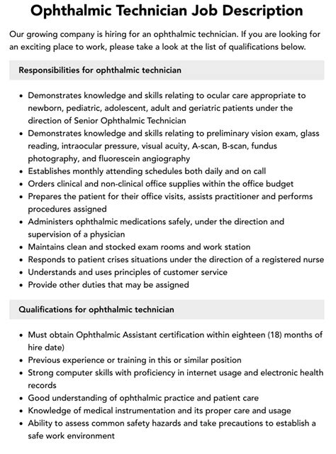 Ophthalmic Technician Job Description Velvet Jobs