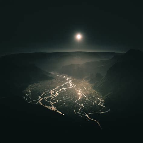 1080x1080 Resolution Full Moon Over Mountain River At Night 1080x1080