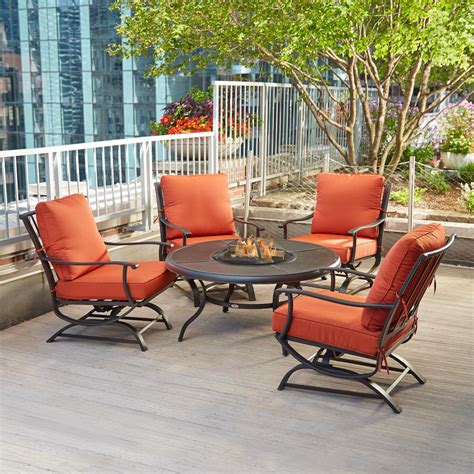 Hampton Bay Redwood Valley 5 Piece Patio Fire Pit Seating Set With