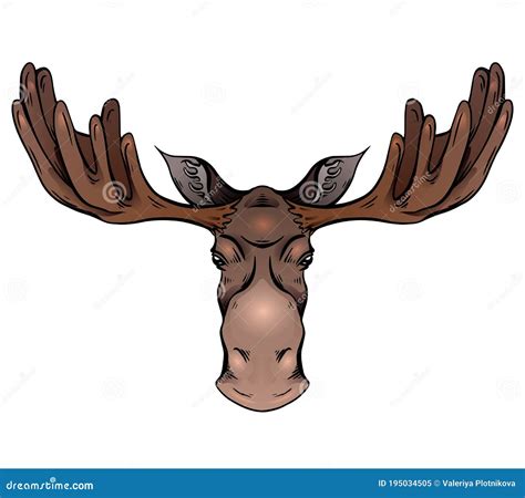 Colorful Illustration Of A Moose Head With Antlers Front View Wild
