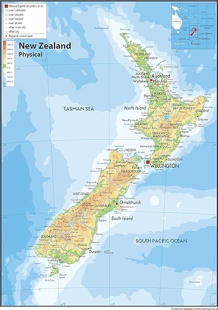 Nuova Zelanda Mappa Fisica Vinyl 130 X 180 Cm Amazonit