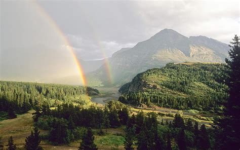 Double Rainbow Mountain Forest River Rainbow Hd Wallpaper Peakpx