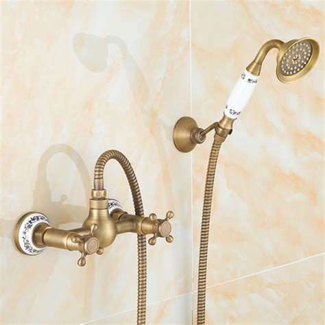 Copper Shower Faucet Set Rainfall Shower Head Brass Wall Mounted Shower Faucet Mixer Tap