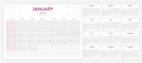 Calendar 2023 Week Start Sunday Corporate Design Planner Stock Vector