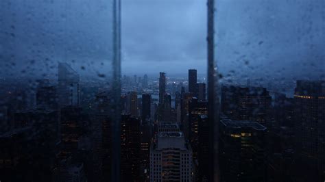 Night City Window Rain Skyscrapers Aerial View 4k Hd Wallpaper