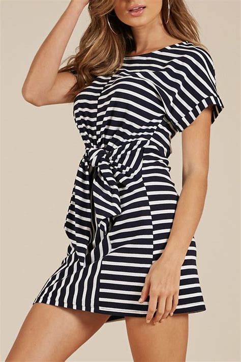 Striped Batwing Sleeve Lace Up Mini Dress Womens T Shirt Dress Shirt Dress Casual Maxi Knit