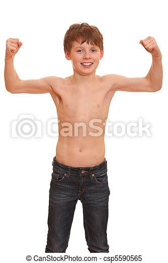 Strong Boy Portrait Of A Strong Young Boy Showing The Muscles Of His