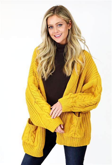 Chunky Cable Knit Cardigan Yellow Beautiful Womens Sweaters Chunky