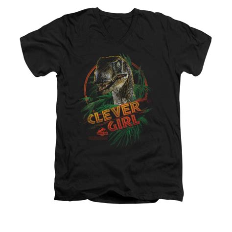 Jurassic Park Shirt Slim Fit V Neck Clever Girl Black Tee T Shirt
