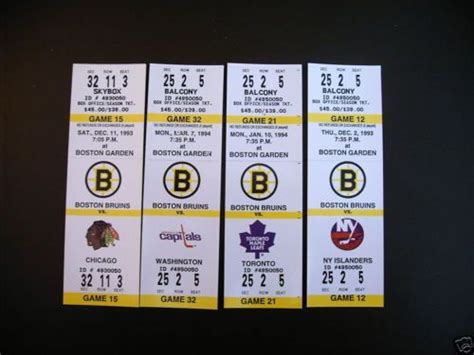 Boston Bruins 1993 94 Nhl Ticket Stubs One Ticket See Listing