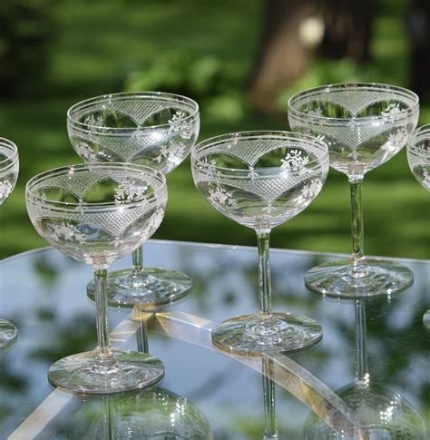 Vintage Needle Etched Crystal Champagne Coupes Cocktail Glasses Set Of 4 Fostoria Circa