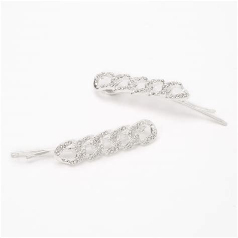 Silver Embellished Chain Link Hair Pins 2 Pack Claires