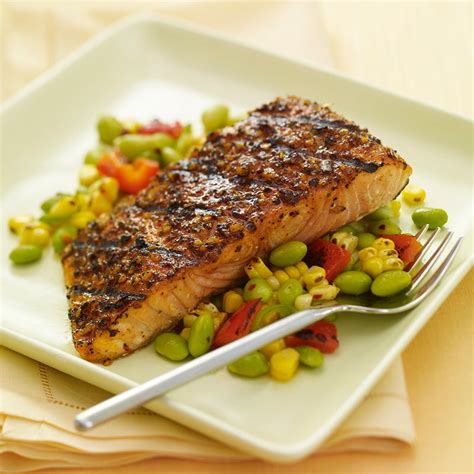 Chipotle And Roasted Garlic Salmon With Grilled Corn Succotash Grill