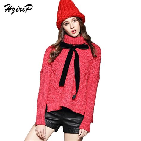Hzirip Women Sweaters Pullovers Solid Long Sleeve Turtleneck Knitted Sweater Loose Casual