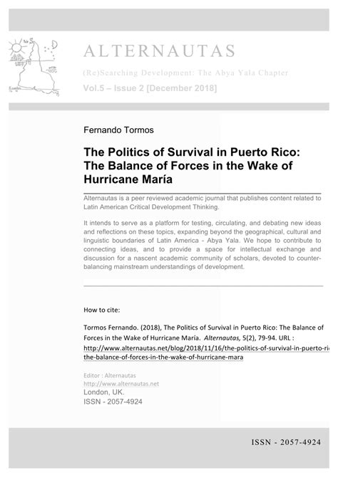 Pdf The Politics Of Survival In Puerto Rico The Balance Of Forces In