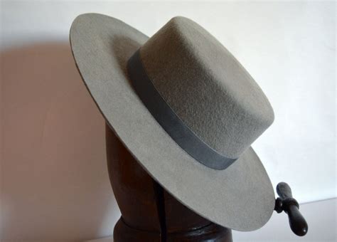 Bolero Hat The Wrangler Grey Wool Felt Flat Crown Wide Etsy Wide