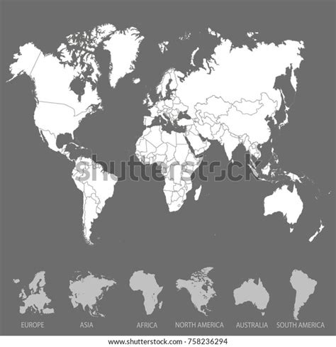 World Map Europe Asia America Africa Stock Vector Royalty Free 758236294