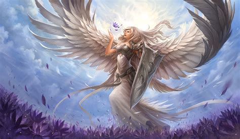1700x992 1700x992 angel beautiful blue dragon fantasy flower girl hair long sky