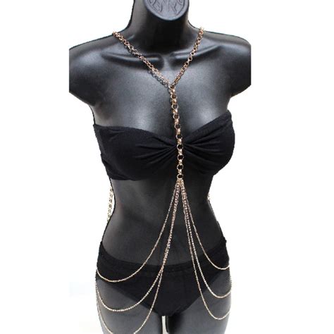 Women Metal Tassel Gold Tassel Body Chain Harness Necklace Fashion