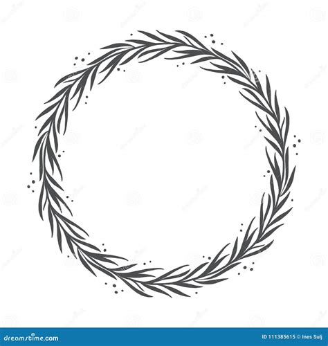 Vector Hand Drawn Floral Wreath Round Frame With Leaves Stock Vector