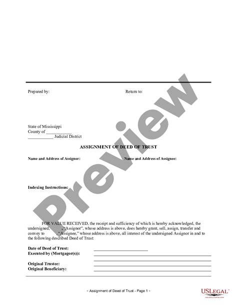 Mississippi Assignment Of Deed Of Trust By Individual Mortgage Holder