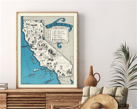 Map Of California Vintage Map Digital Print Coastal Map Etsy India