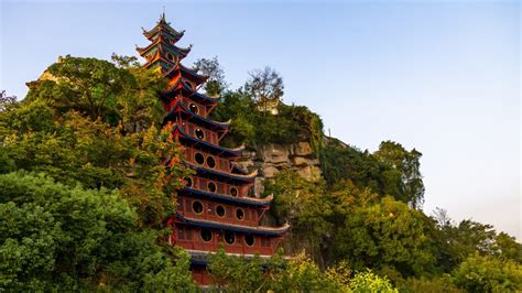 View Of Shibaozhai Pagoda On Yangtze River Near Wanzhou Chongqing