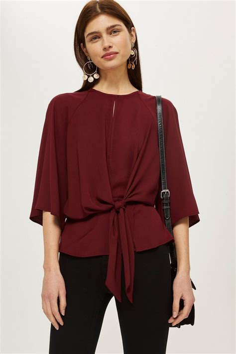 Slouchy Knot Front Blouse Shirts And Blouses Clothing Topshop Usa Unique Tunics Western