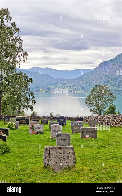 Cemetery By Fjord In Norway Stock Photo Alamy