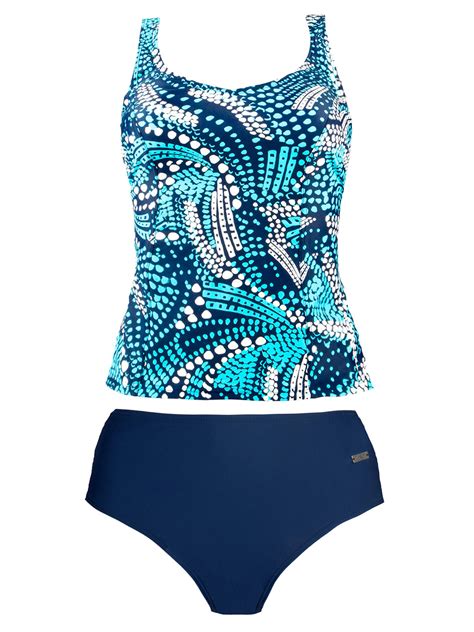 Naturana Naturana Blue Geo Print Padded Tankini And Swimsuits Size