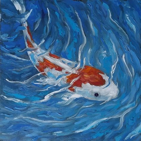 Koi Fish Painting Oil Original Koi Fish Art Carp Koi Art 8x8 Fish