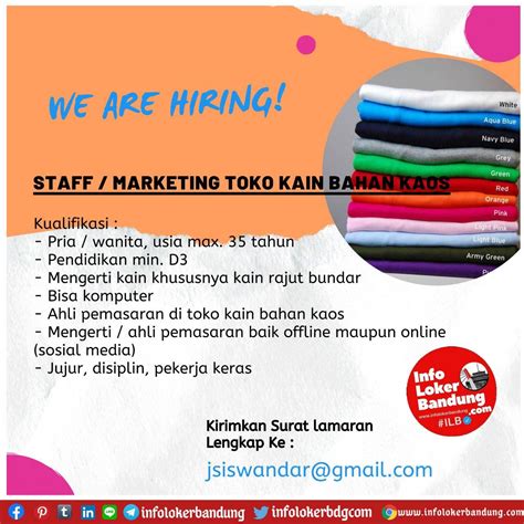 Lowongan Kerja Staff Marketing Toko Kain Bahan Kaos Bandung Agustus